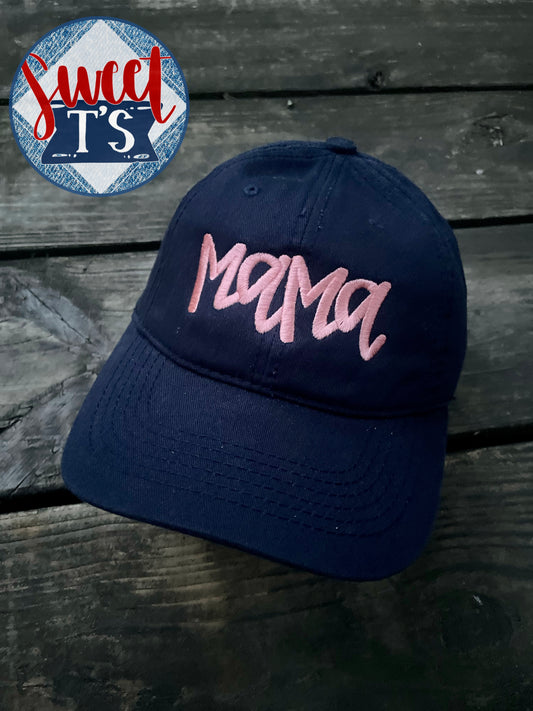 Mama (navy with coral embroidered)